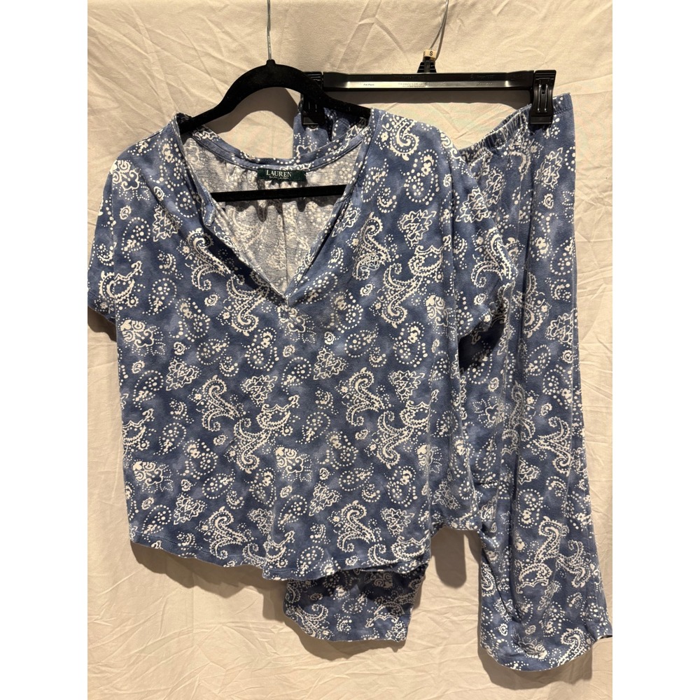 Lauren Ralph Lauren Women's Blue Paisley Pajama Set Top & Pants Size L